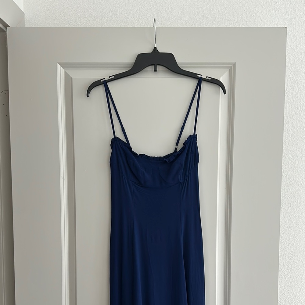 Reformation Elegant Navy Blue Spaghetti Strap Dress